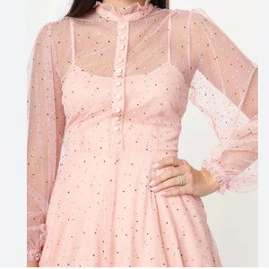 Brand New Unique Vintage Plus Size Peach & Multicolor Dot Leota Swing Dress